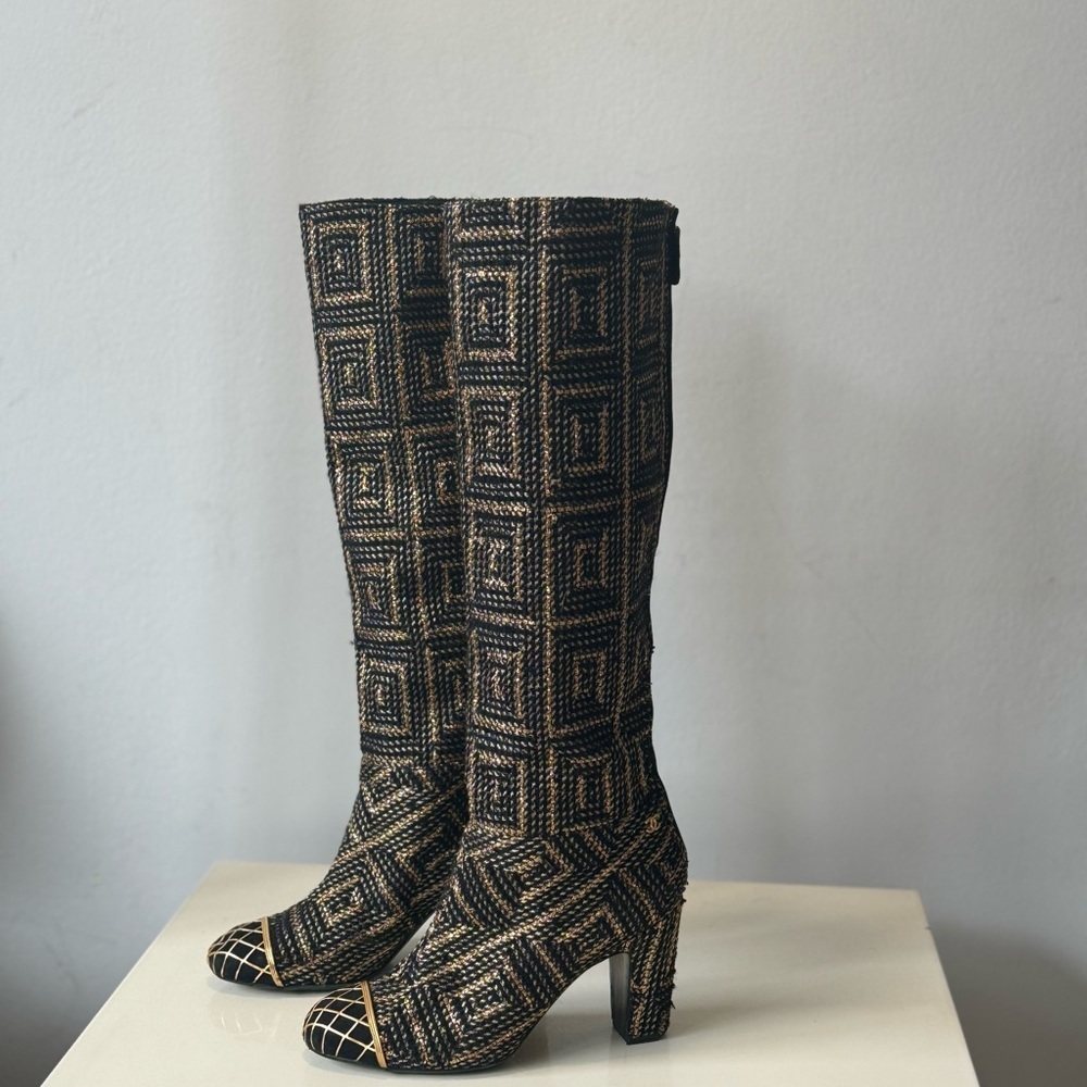 CHANEL Runway Byzantine Tweed Gold Cage High Boots 37 Pre fall 2012 - Picture 10 of 14